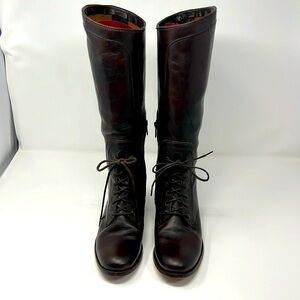 Frye lace up tall boots with side zip.